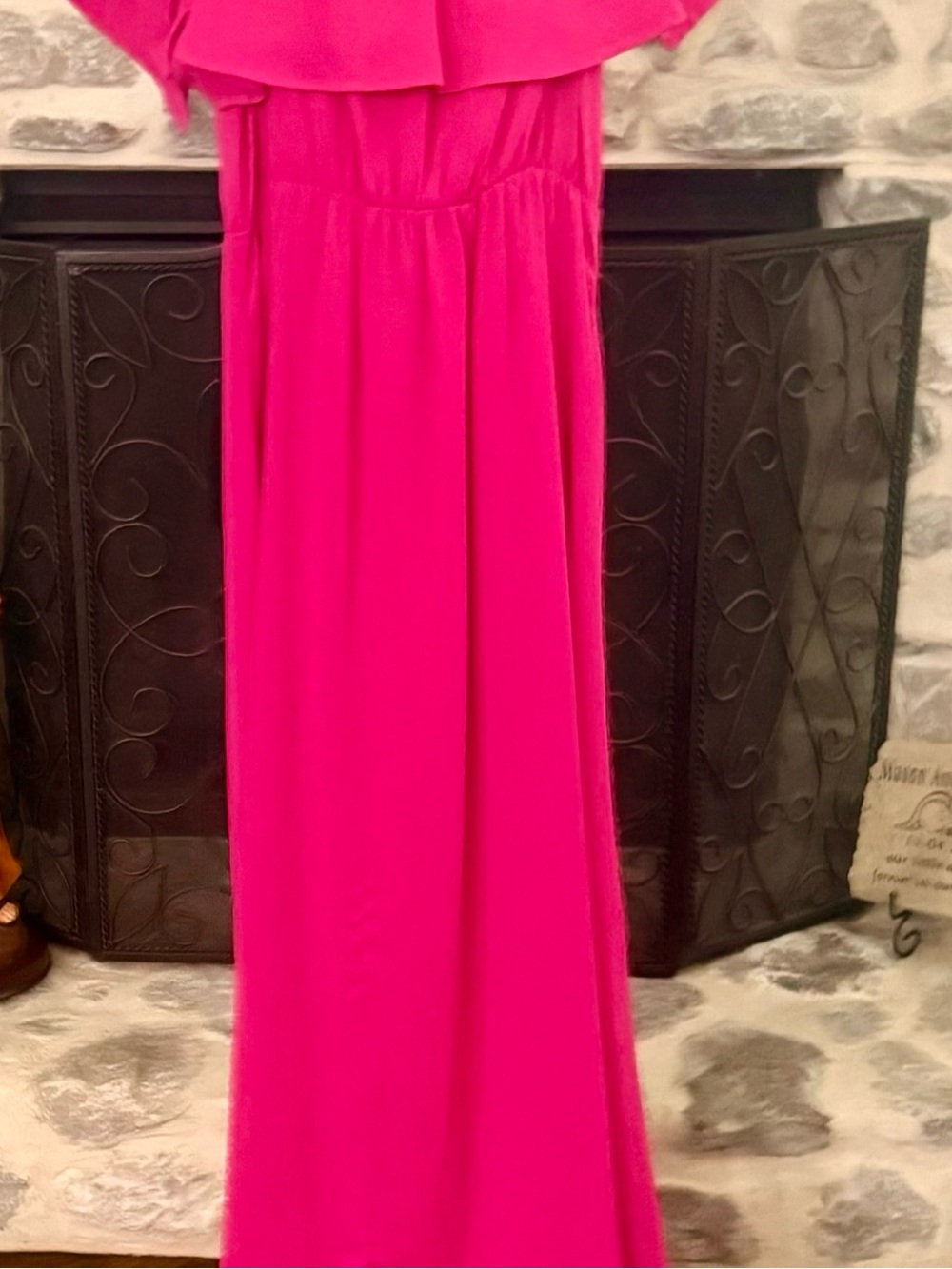 Fuchsia Off-Shoulder Ruffle Maxi Dress